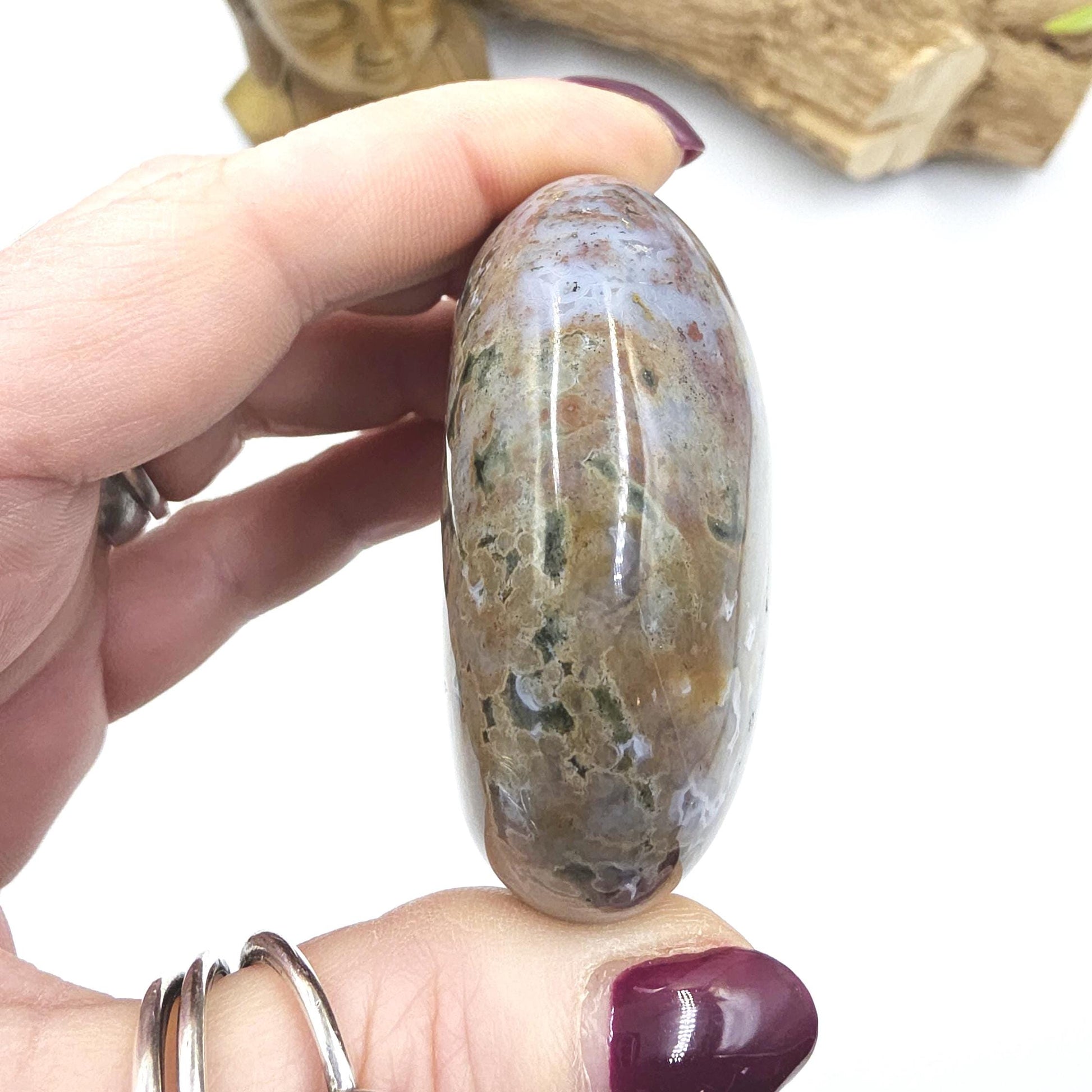 Large Ocean Jasper Palm Stone – Emotional Balance, Nurturing & Earth–Ocean Healing Crystal, 155g