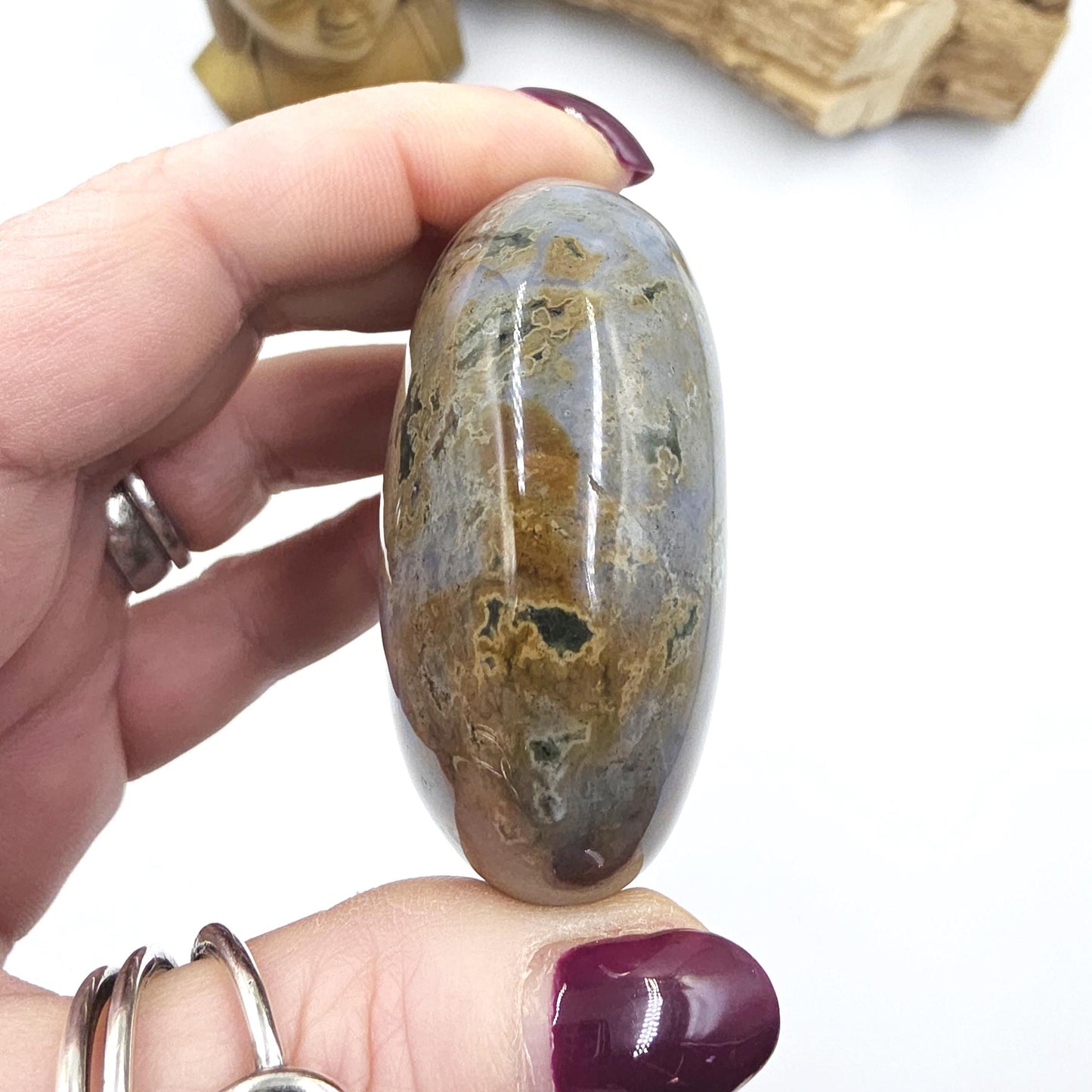 Large Ocean Jasper Palm Stone – Emotional Balance, Nurturing & Earth–Ocean Healing Crystal, 155g