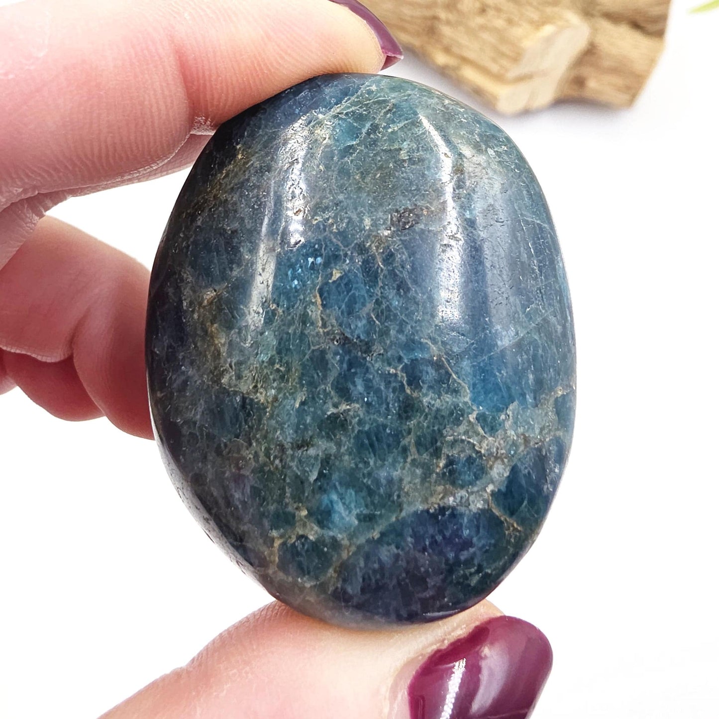Blue Apatite Palm Stone - Motivation & Focus Healing Crystal - 90g