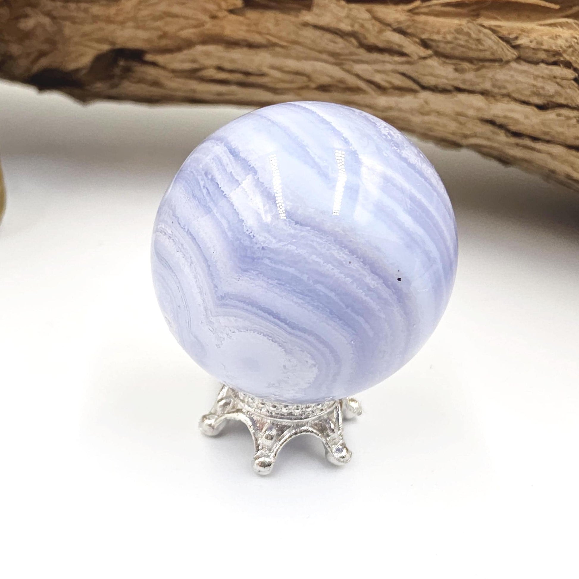 High Grade Blue Lace Agate Sphere – Calm Communication, Emotional Peace & Soothing Energy Crystal, 29mm