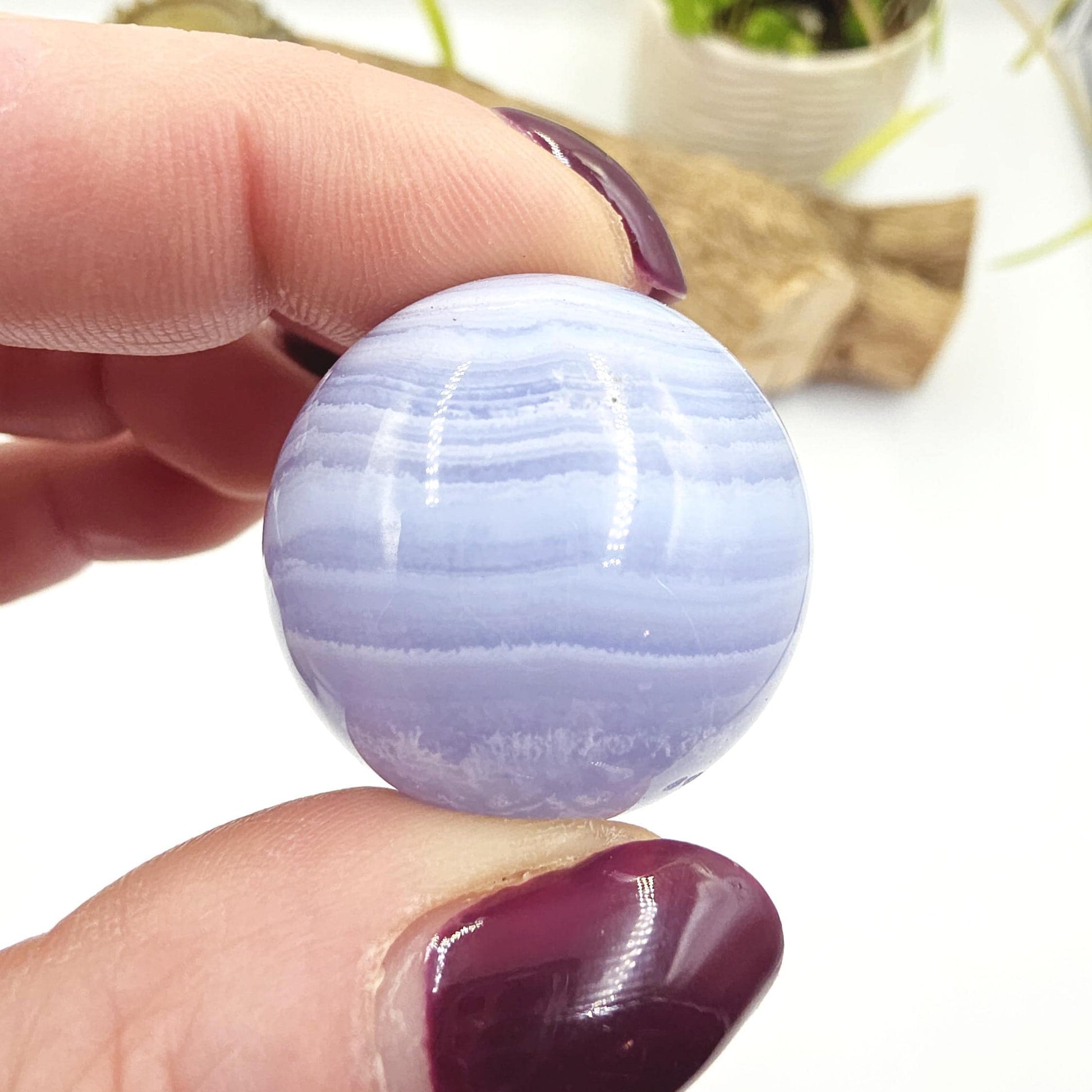 High Grade Blue Lace Agate Sphere – Calm Communication, Emotional Peace & Soothing Energy Crystal, 29mm