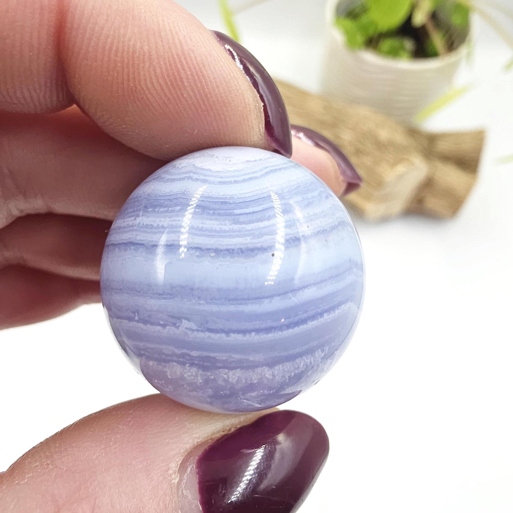 High Grade Blue Lace Agate Sphere – Calm Communication, Emotional Peace & Soothing Energy Crystal, 29mm
