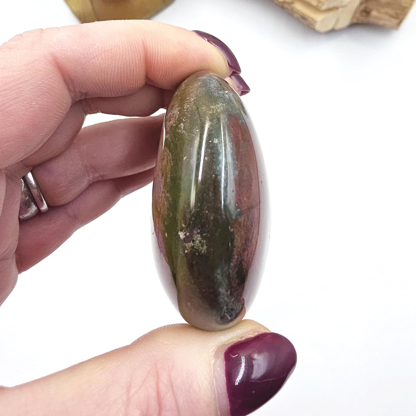 Large Round Ocean Jasper Palm Stone – Emotional Balance, Nurturing & Earth–Ocean Healing Crystal, 120g