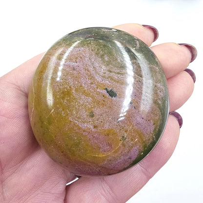 Large Round Ocean Jasper Palm Stone – Emotional Balance, Nurturing & Earth–Ocean Healing Crystal, 120g