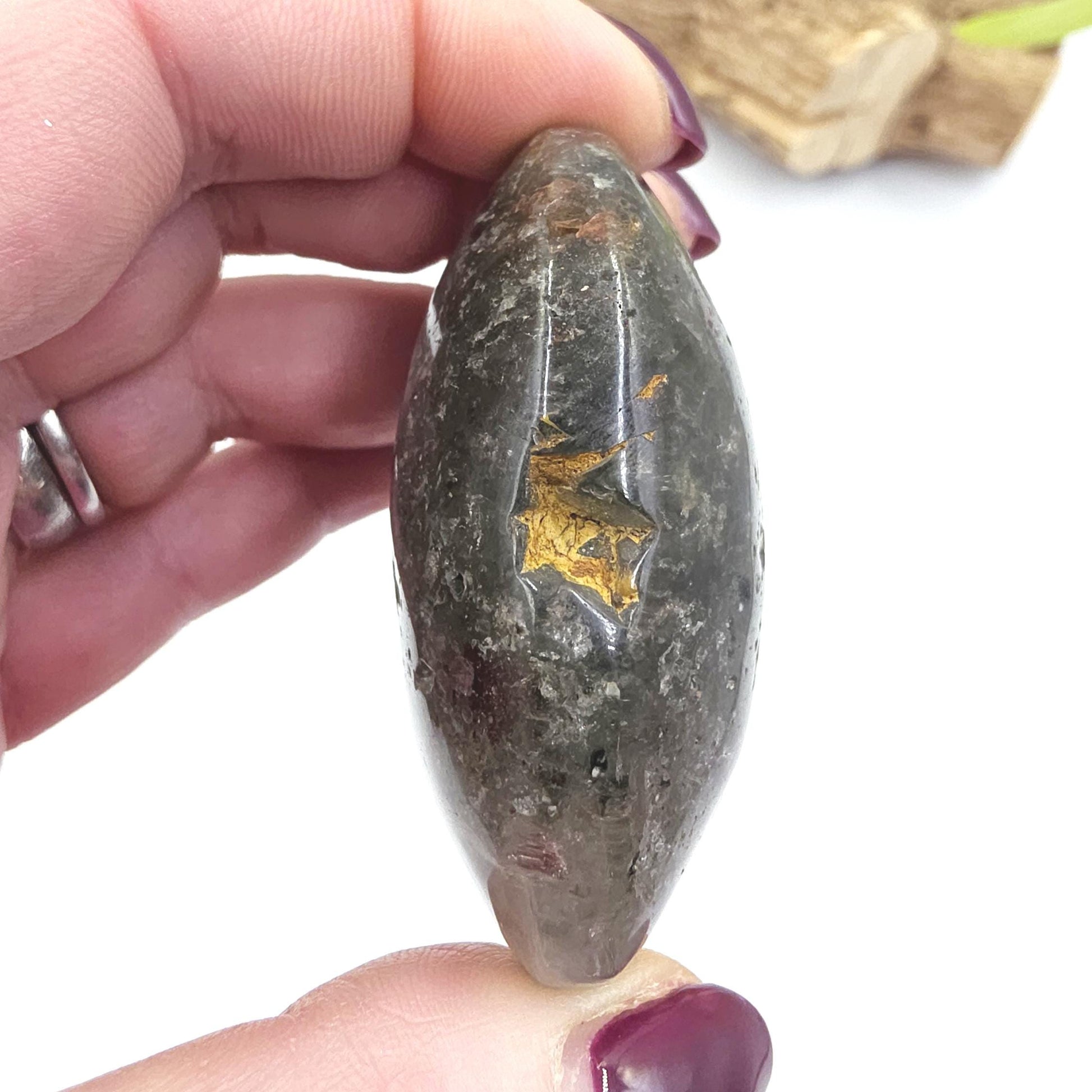 Garden Quartz (Lodolite) Palm Stone – Manifestation, Clarity & Inner Journey Healing Crystal, 50g