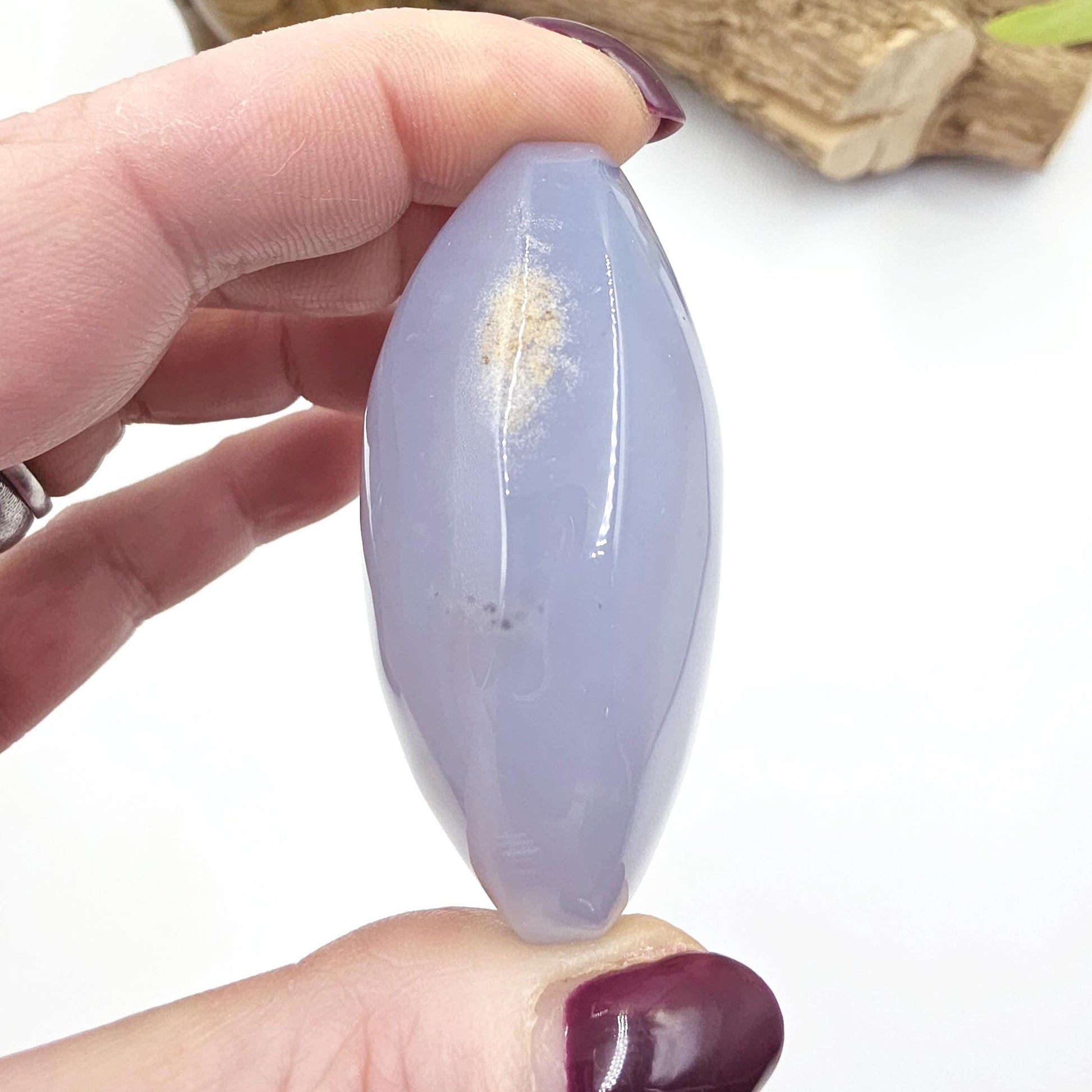 Blue Chalcedony Palm Stone - Calming & Communication Healing Crystal, 95g