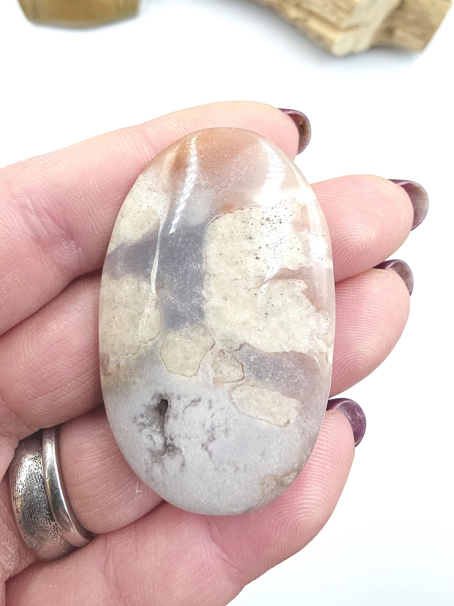 Little Flower Agate (Sakura) Palm Stone - Growth, Creativity & Emotional Healing Crystal, 25g