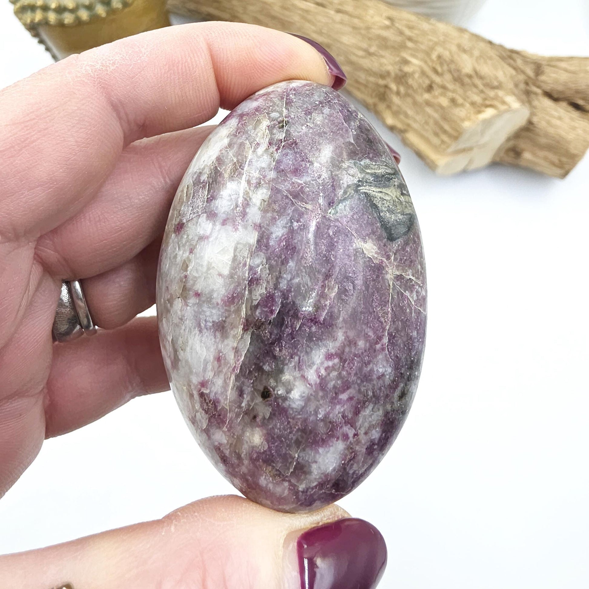 Plum Tourmaline Palm Stone – Love, Compassion & Emotional Healing Crystal, 115g