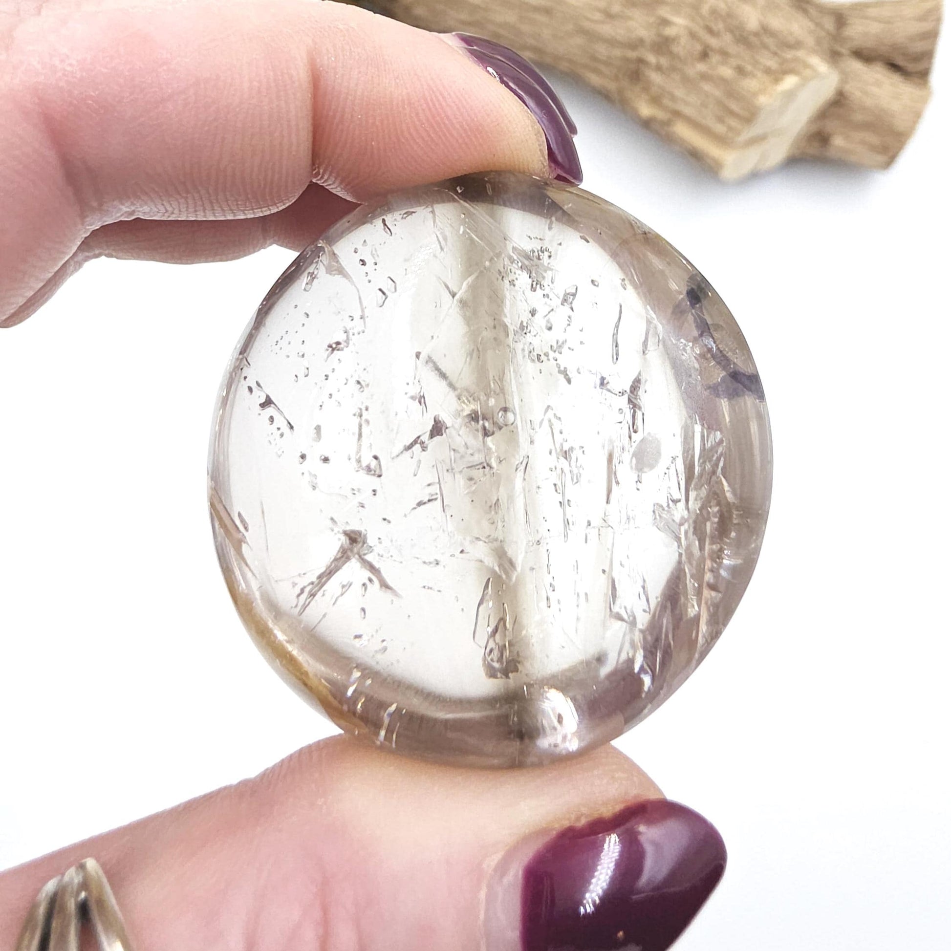 High Grade Enhydro Clear Quartz Palm Stone – 3 Moving Water Bubbles, Natural Rainbows & Amplifying Energy Crystal, 85g