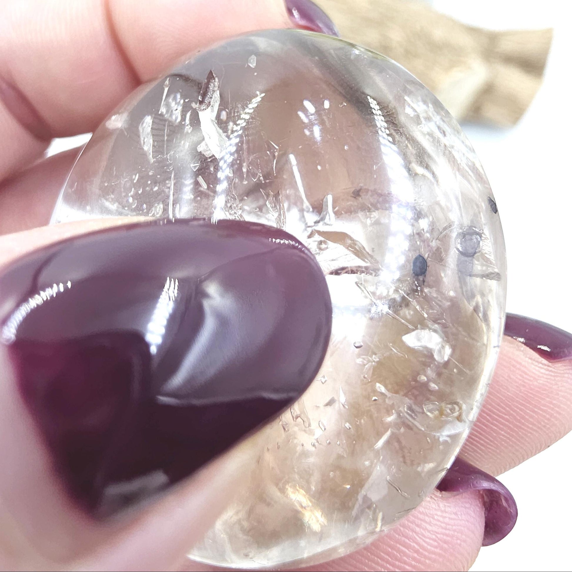 High Grade Enhydro Clear Quartz Palm Stone – 3 Moving Water Bubbles, Natural Rainbows & Amplifying Energy Crystal, 85g