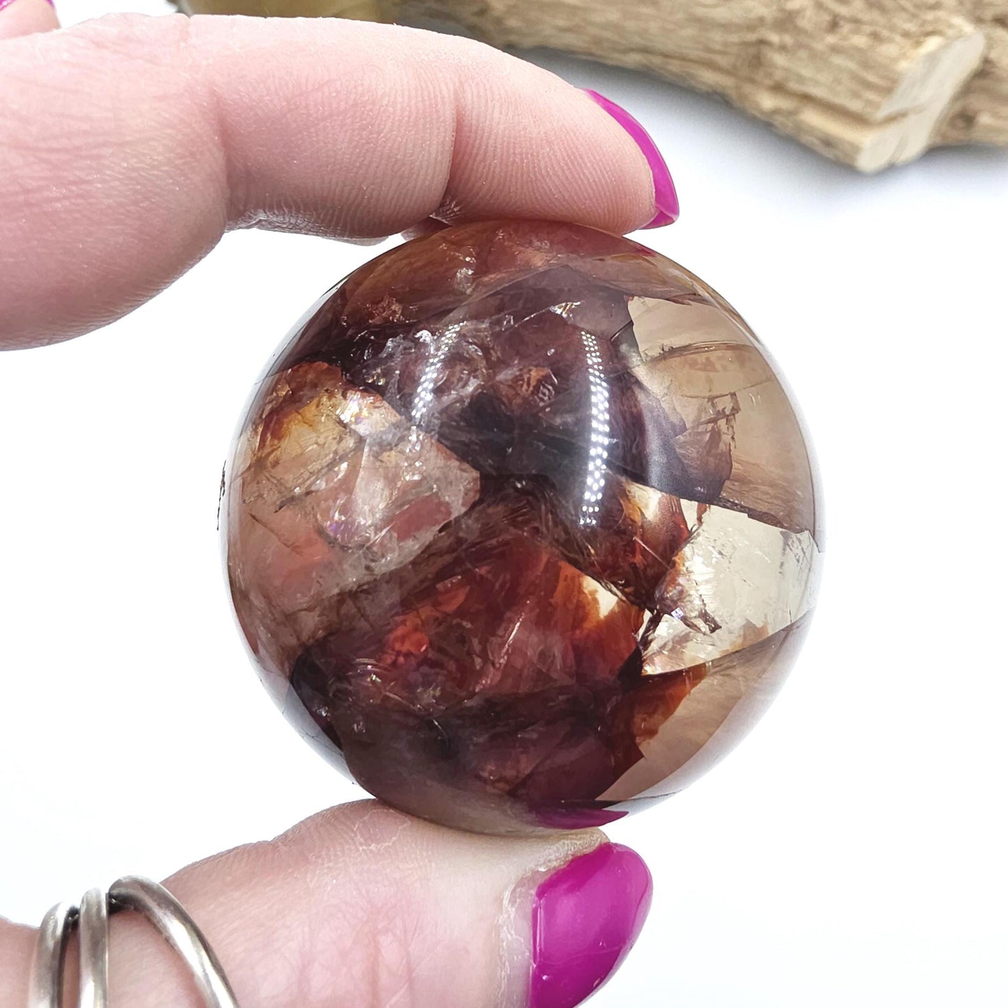 High Grade Fire Quartz Sphere with rainbows – Strength, Confidence & Grounded Energy Crystal, 55mm