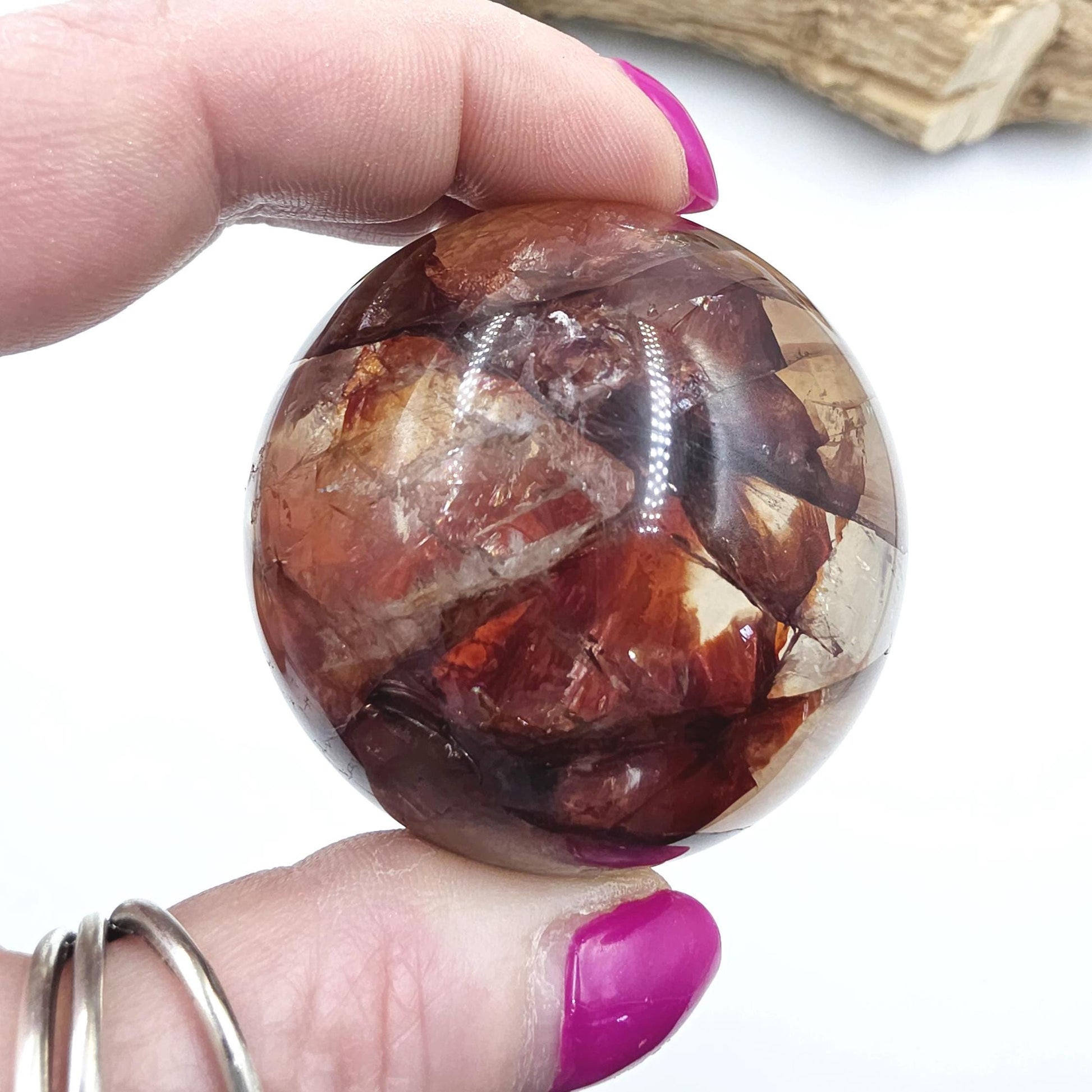 High Grade Fire Quartz Sphere with rainbows – Strength, Confidence & Grounded Energy Crystal, 55mm