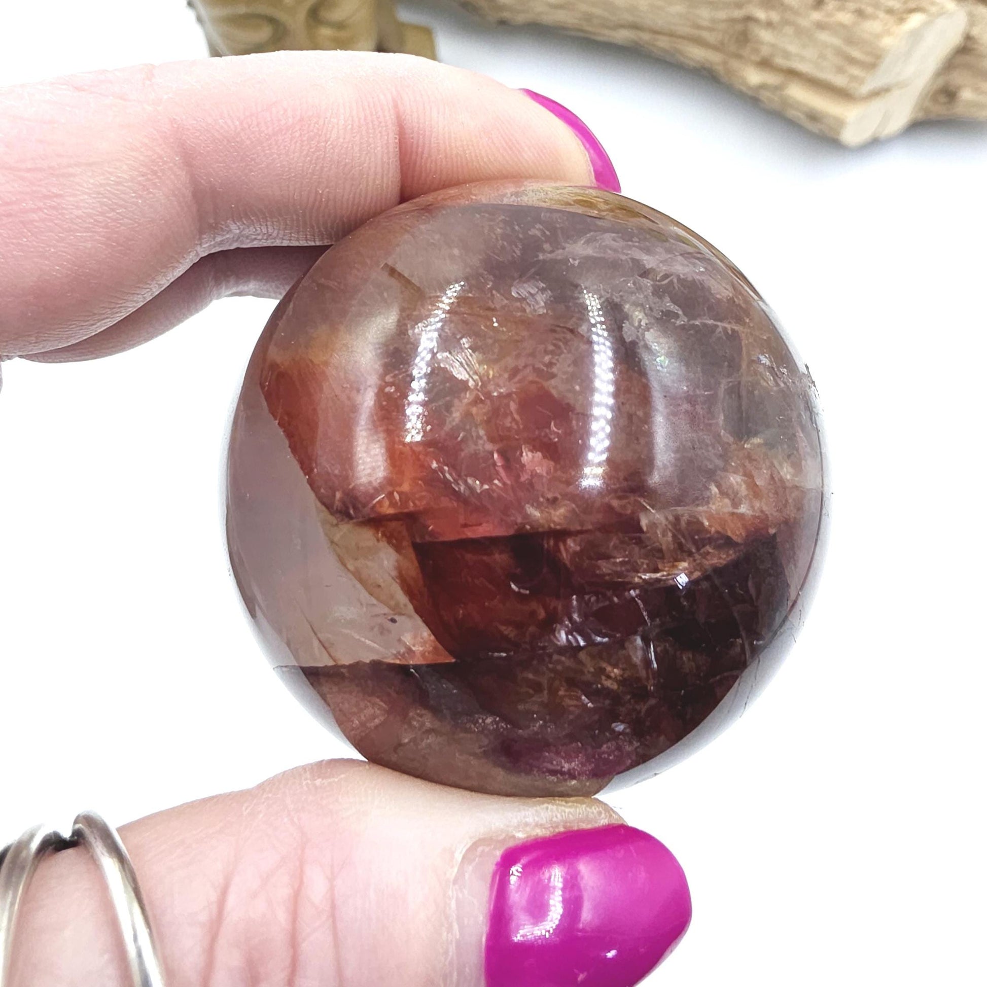 High Grade Fire Quartz Sphere with rainbows – Strength, Confidence & Grounded Energy Crystal, 55mm