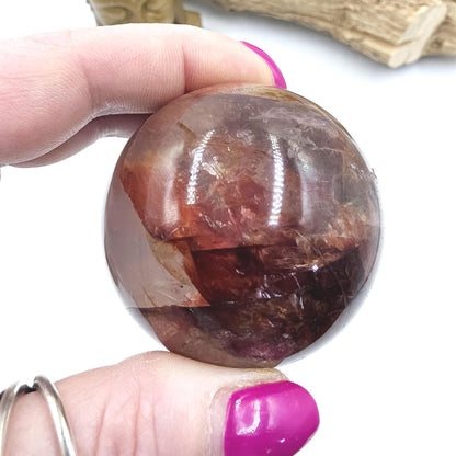 High Grade Fire Quartz Sphere with rainbows – Strength, Confidence & Grounded Energy Crystal, 55mm