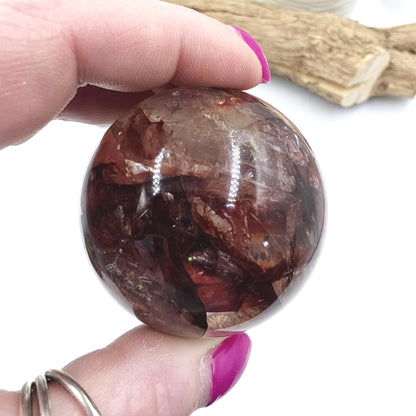 High Grade Fire Quartz Sphere with rainbows – Strength, Confidence & Grounded Energy Crystal, 55mm