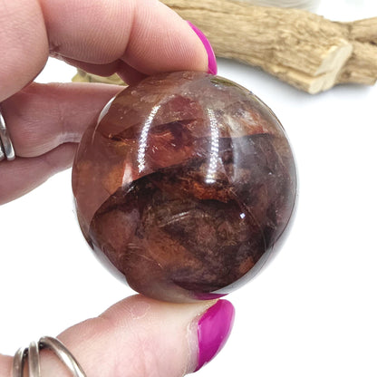 High Grade Fire Quartz Sphere with rainbows – Strength, Confidence & Grounded Energy Crystal, 55mm
