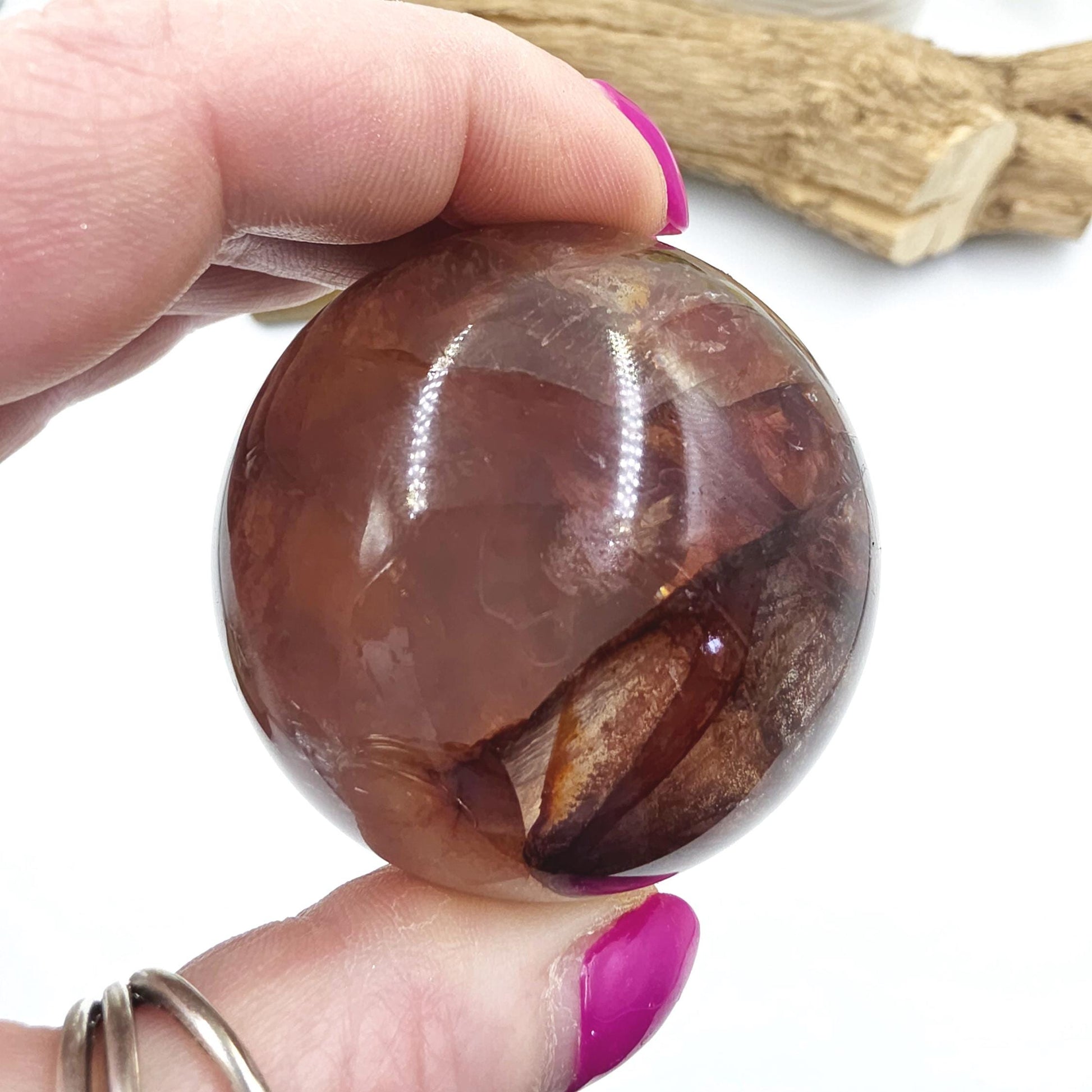 High Grade Fire Quartz Sphere with rainbows – Strength, Confidence & Grounded Energy Crystal, 55mm