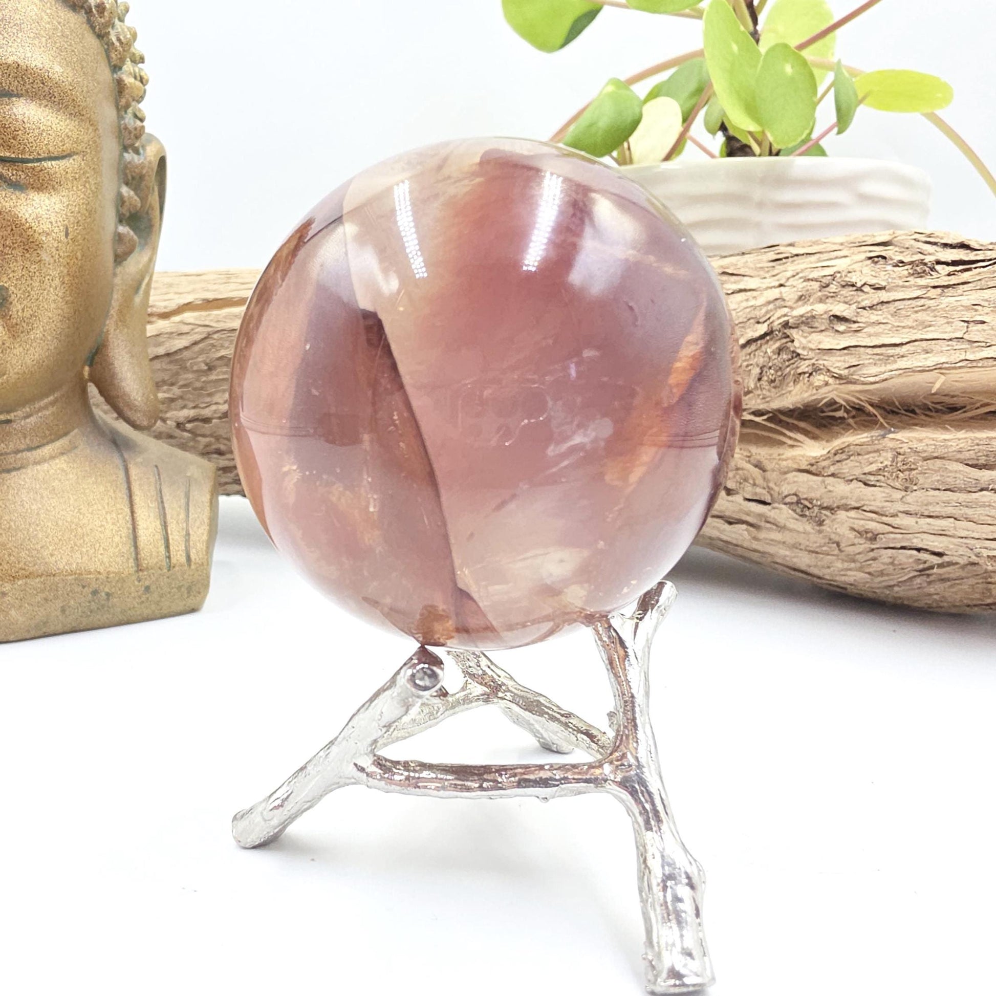 High Grade Fire Quartz Sphere with rainbows – Strength, Confidence & Grounded Energy Crystal, 55mm