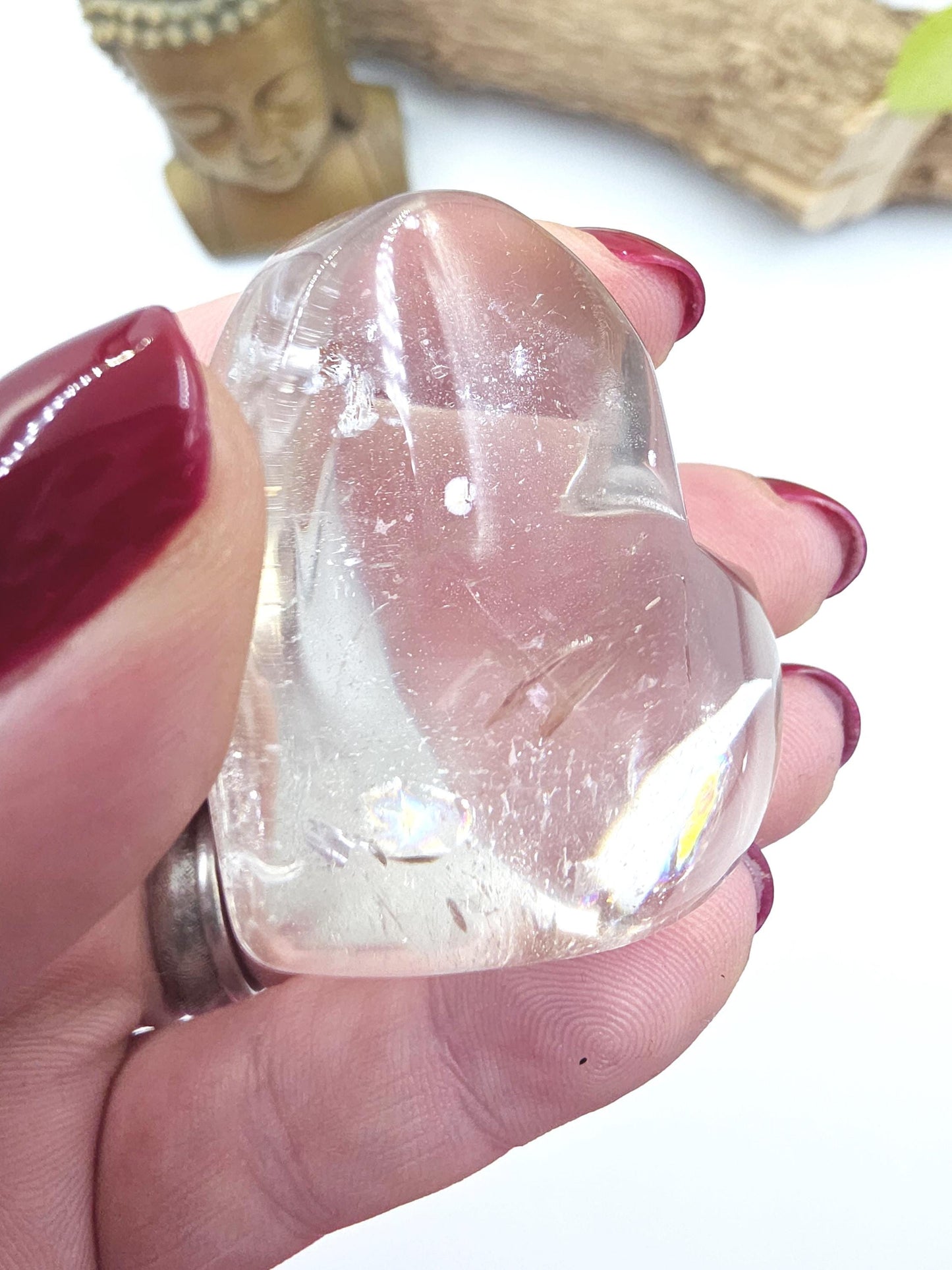 High Grade Clear Quartz Heart Carving with rainbows – Clarity, Energy Amplification & Healing Crystal, 60g
