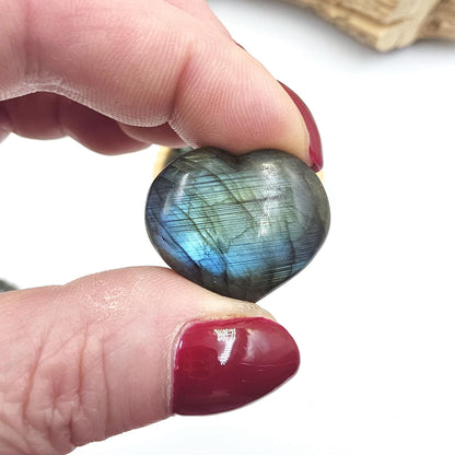 Labradorite Crystal Puff Hearts – Intuition, Protection & Transformation Healing Stone, 2-3cm