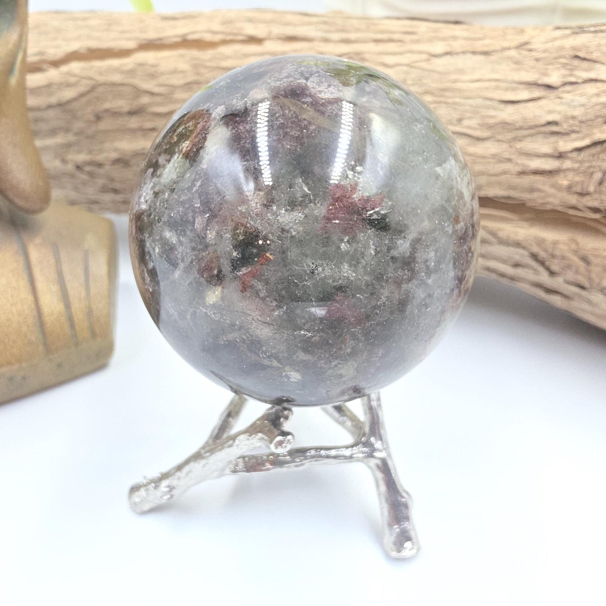 High Grade Dense Garden Quartz (Lodolite) Sphere – Manifestation, Earth Wisdom & Rainbow Energy Crystal, 54mm