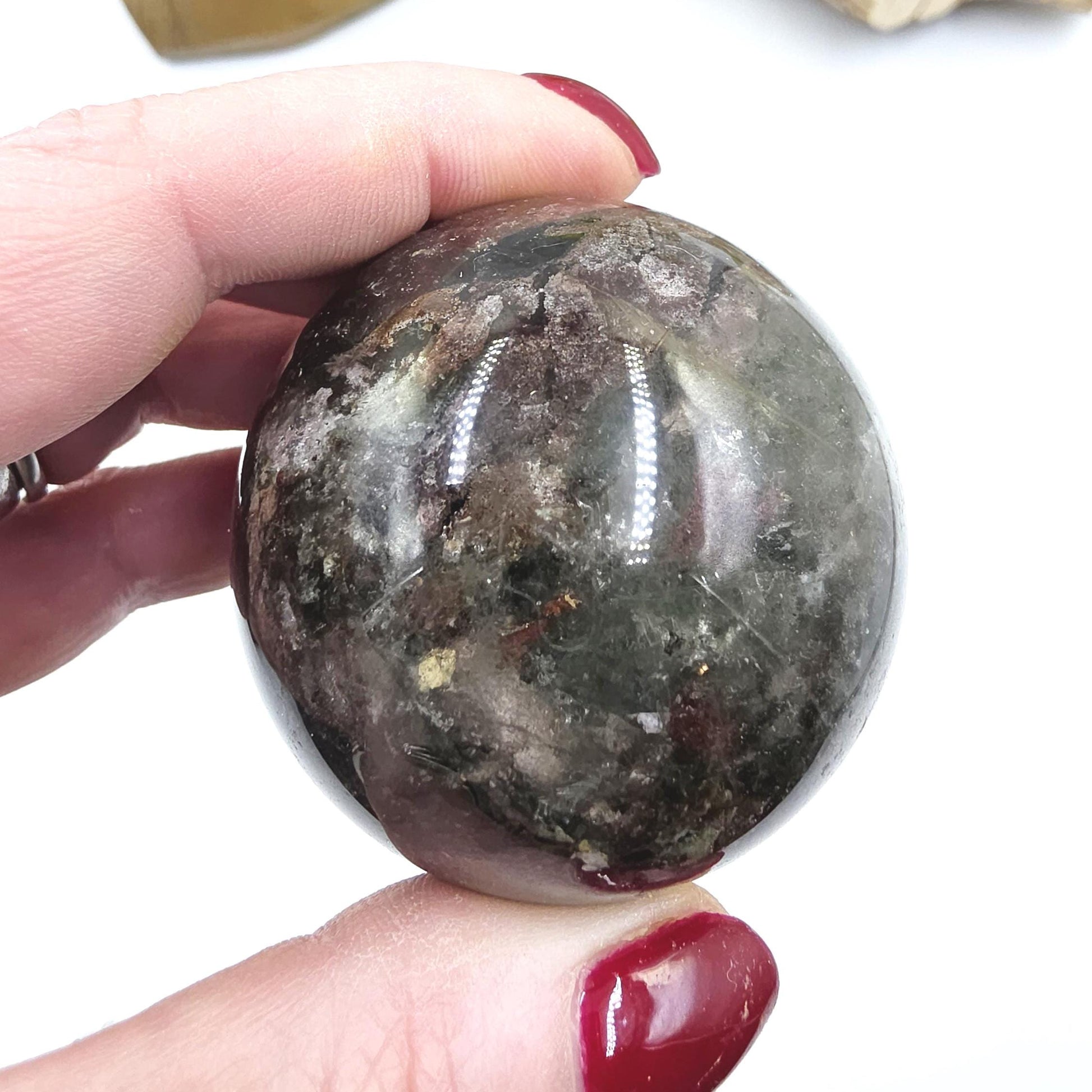 High Grade Dense Garden Quartz (Lodolite) Sphere – Manifestation, Earth Wisdom & Rainbow Energy Crystal, 54mm