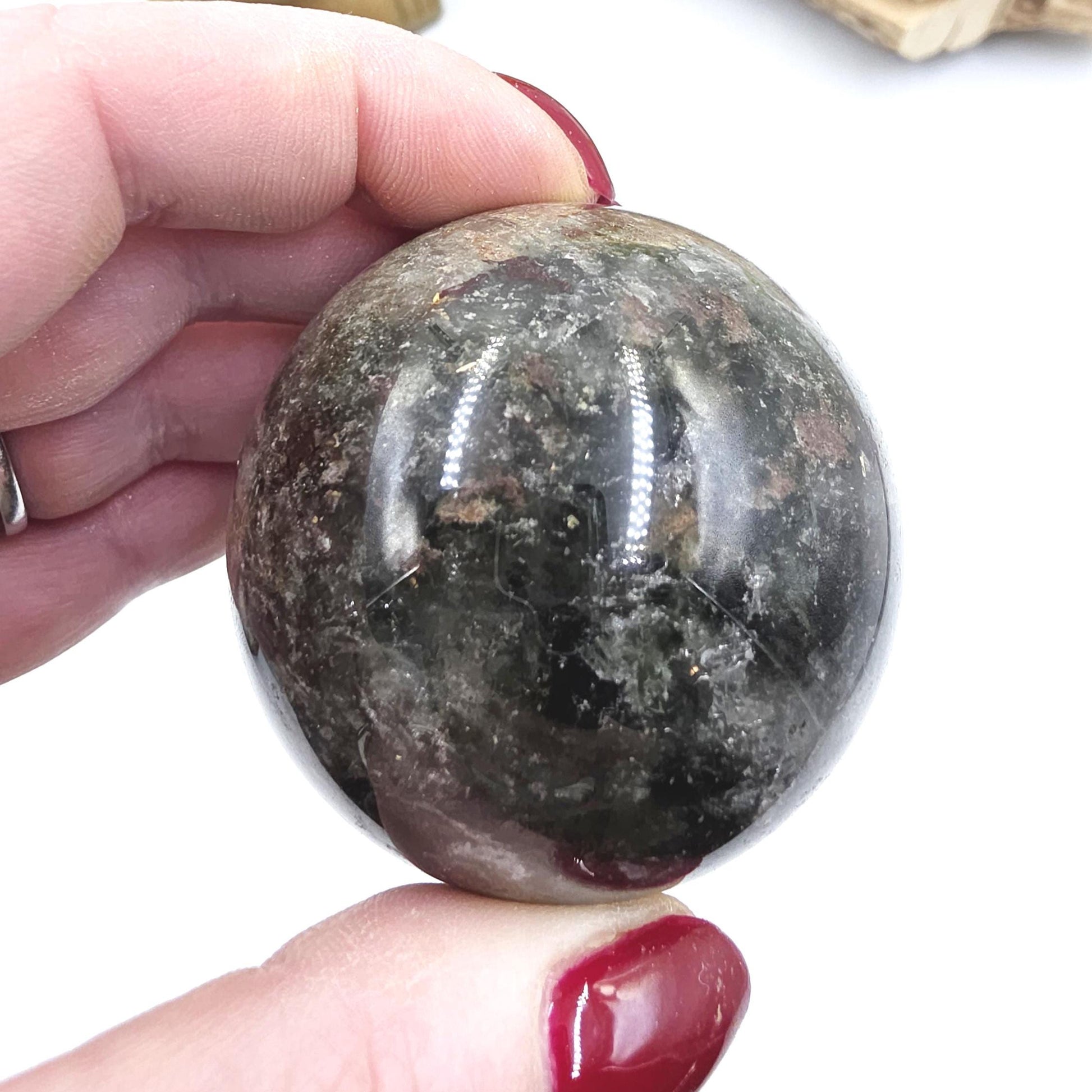 High Grade Dense Garden Quartz (Lodolite) Sphere – Manifestation, Earth Wisdom & Rainbow Energy Crystal, 54mm