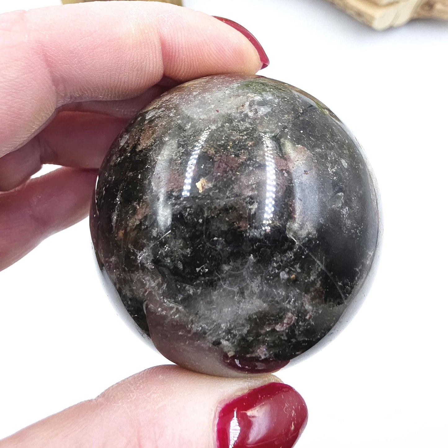 High Grade Dense Garden Quartz (Lodolite) Sphere – Manifestation, Earth Wisdom & Rainbow Energy Crystal, 54mm