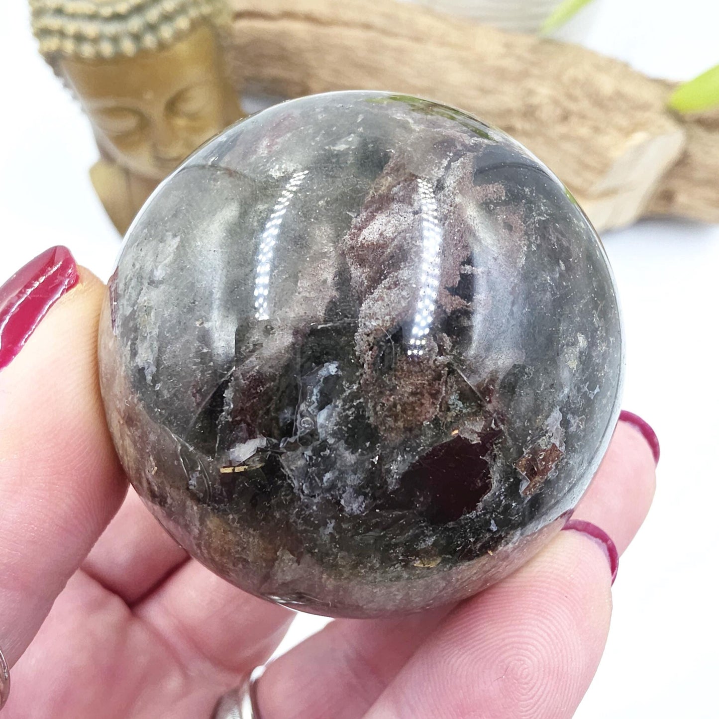 High Grade Dense Garden Quartz (Lodolite) Sphere – Manifestation, Earth Wisdom & Rainbow Energy Crystal, 54mm