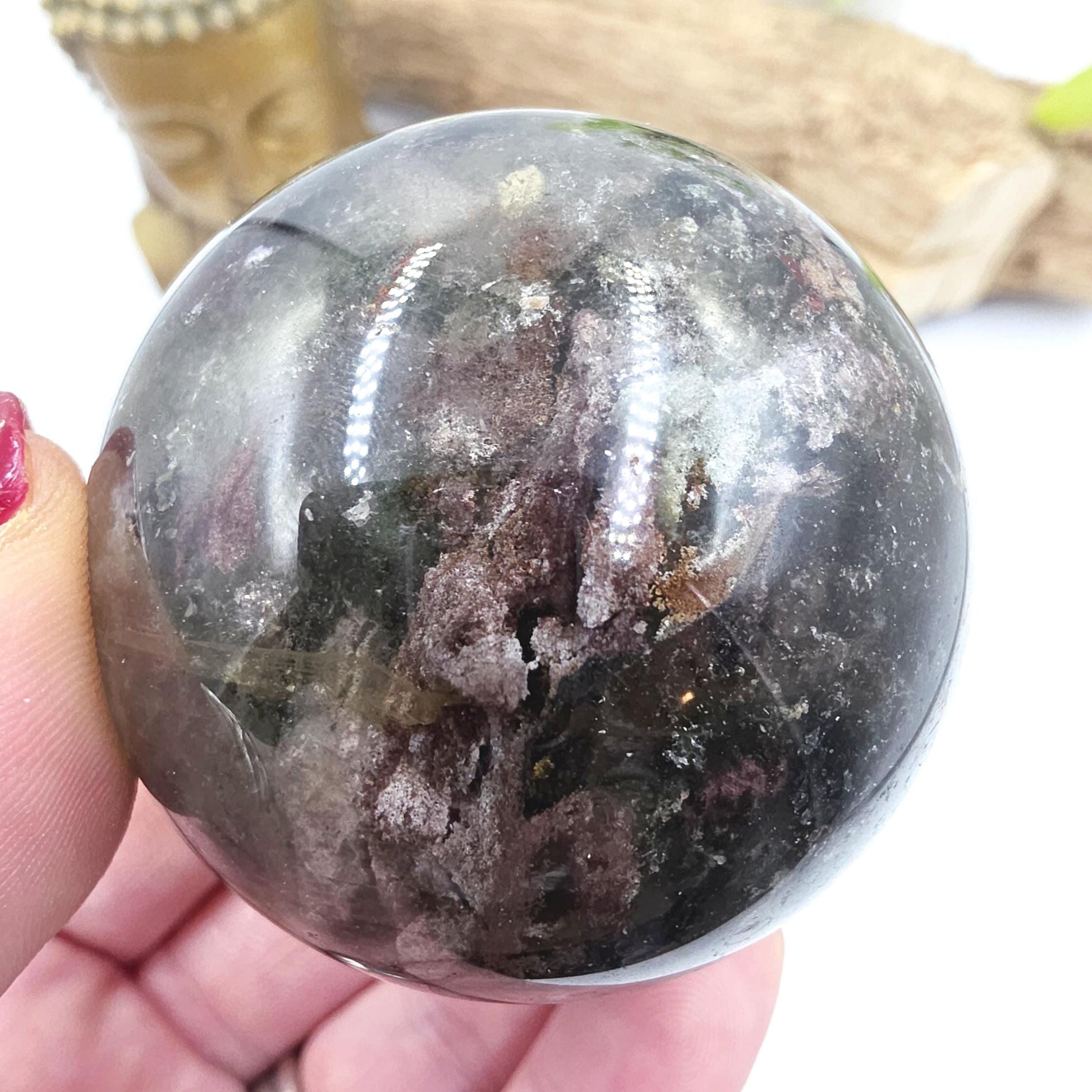 High Grade Dense Garden Quartz (Lodolite) Sphere – Manifestation, Earth Wisdom & Rainbow Energy Crystal, 54mm