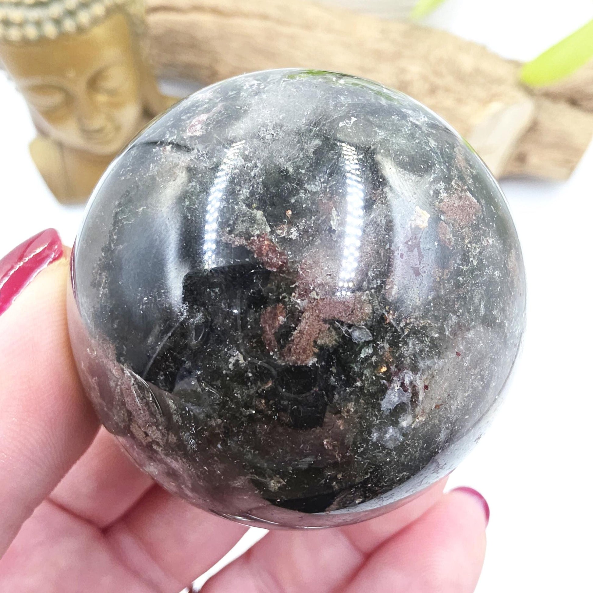 High Grade Dense Garden Quartz (Lodolite) Sphere – Manifestation, Earth Wisdom & Rainbow Energy Crystal, 54mm