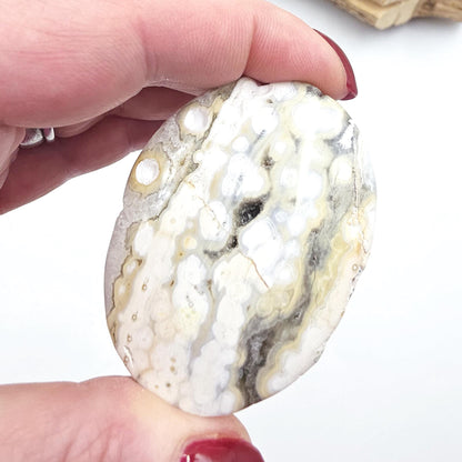 Orbicular Ocean Jasper Palm - Joy & Renewal Healing Crystal, 65g