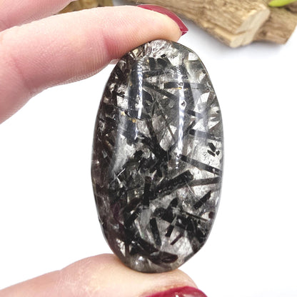 High Grade Black Tourmaline Rutile Quartz Palm Stone – Protection, Grounding & Energy Amplification Crystal, 55g
