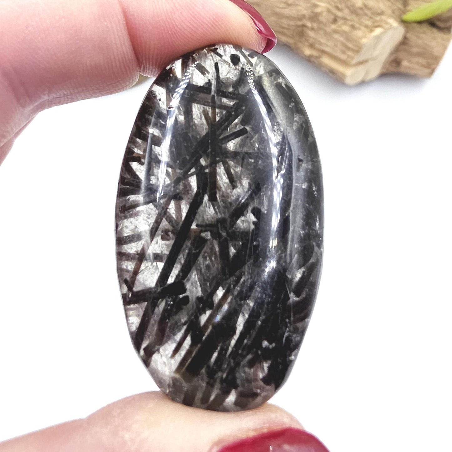 High Grade Black Tourmaline Rutile Quartz Palm Stone – Protection, Grounding & Energy Amplification Crystal, 55g