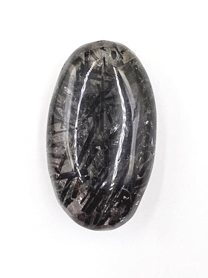 High Grade Black Tourmaline Rutile Quartz Palm Stone – Protection, Grounding & Energy Amplification Crystal, 55g