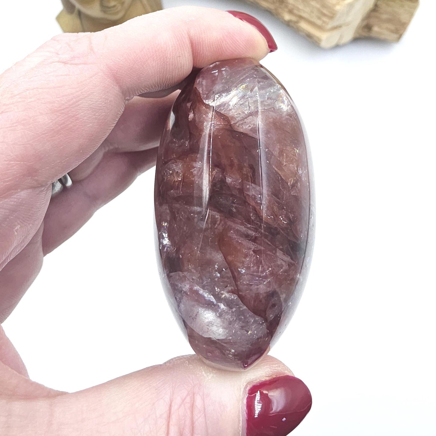 High Grade Large Fire Quartz (Hematoid) Palm Stone with strong rainbow flashes - Grounding & Vitality Crystal - 210g