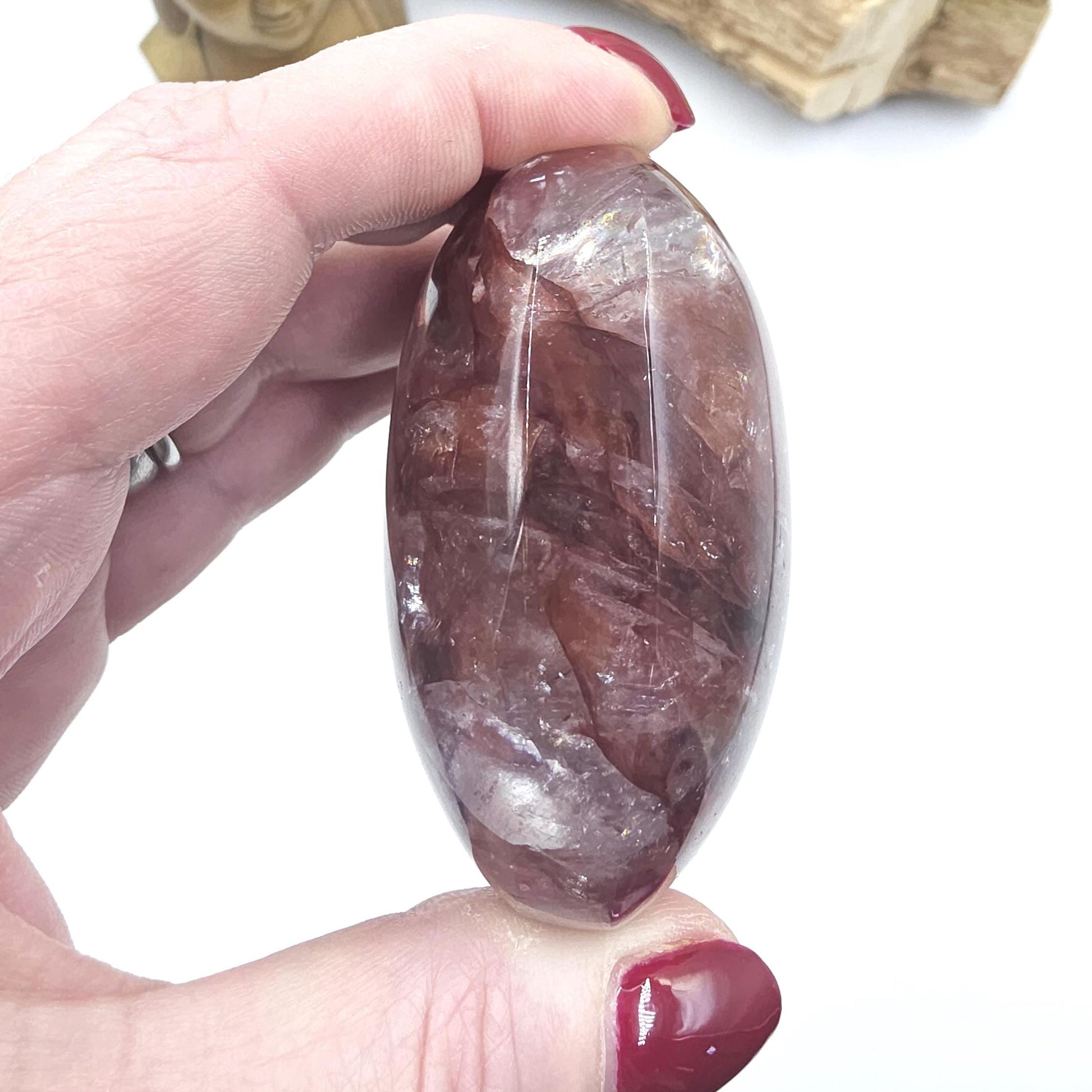 High Grade Large Fire Quartz (Hematoid) Palm Stone with strong rainbow flashes - Grounding & Vitality Crystal - 210g