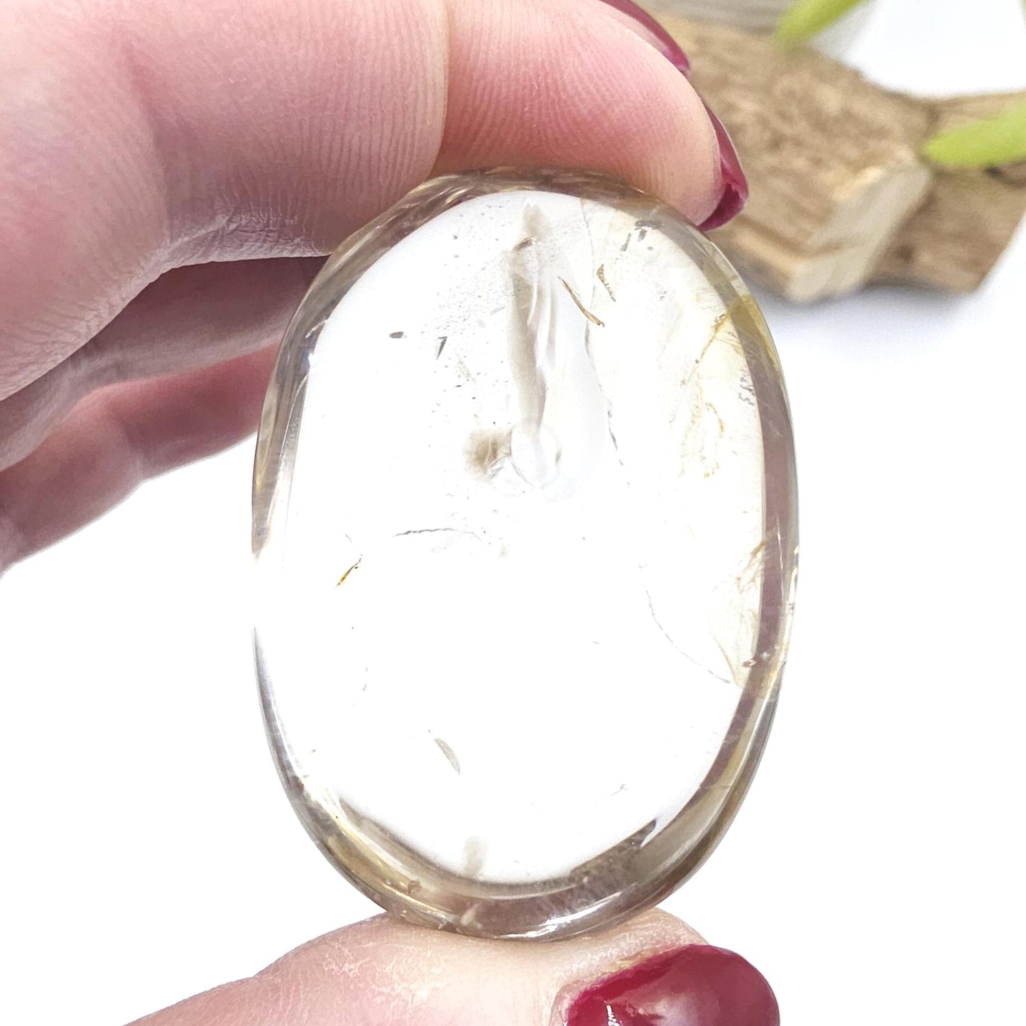 Light Smoky Quartz Palm Stone with Golden Healer and Rainbows- Grounding & Protection Crystal, 55g