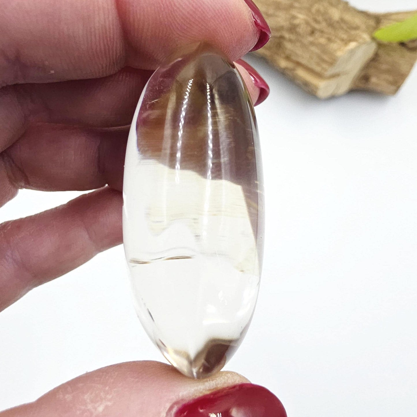 Light Smoky Quartz Palm Stone with Golden Healer and Rainbows- Grounding & Protection Crystal, 55g