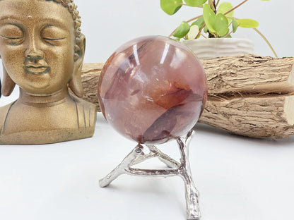 High Grade Fire Quartz Sphere with rainbows – Strength, Confidence & Grounded Energy Crystal, 55mm