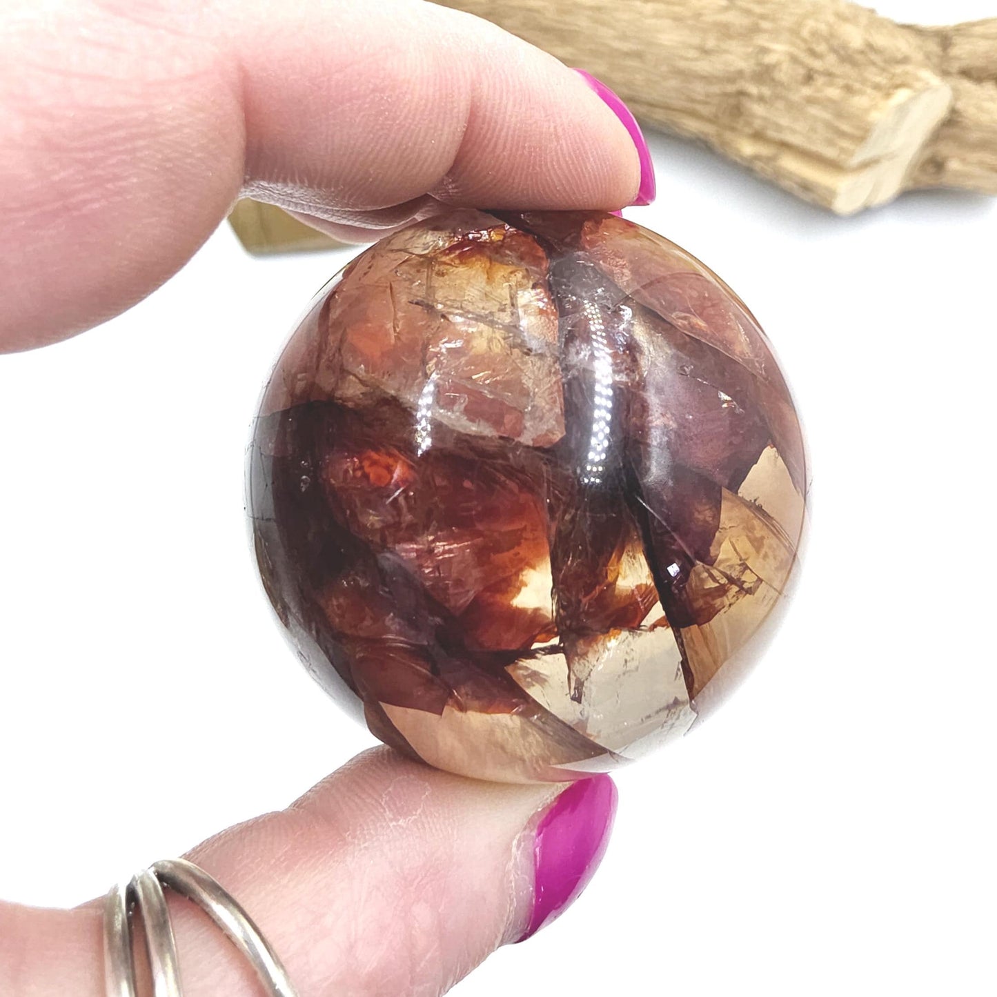 High Grade Fire Quartz Sphere with rainbows – Strength, Confidence & Grounded Energy Crystal, 55mm
