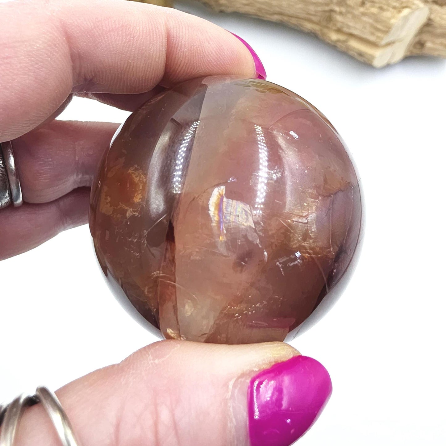 High Grade Fire Quartz Sphere with rainbows – Strength, Confidence & Grounded Energy Crystal, 55mm