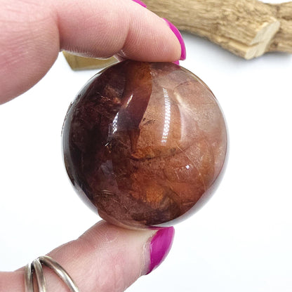 High Grade Fire Quartz Sphere with rainbows – Strength, Confidence & Grounded Energy Crystal, 55mm