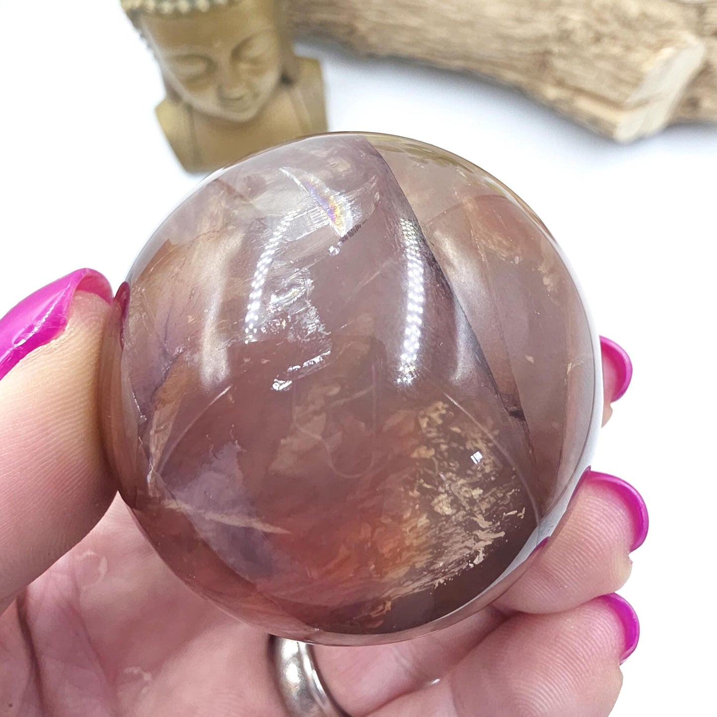 High Grade Fire Quartz Sphere with rainbows – Strength, Confidence & Grounded Energy Crystal, 55mm