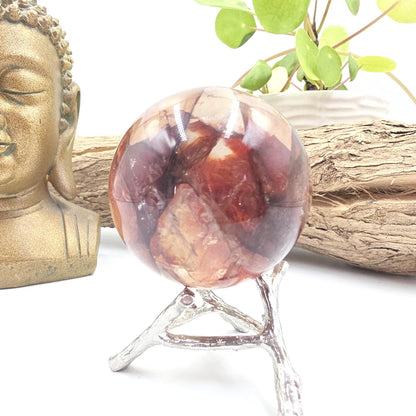 High Grade Fire Quartz Sphere with rainbows – Strength, Confidence & Grounded Energy Crystal, 55mm