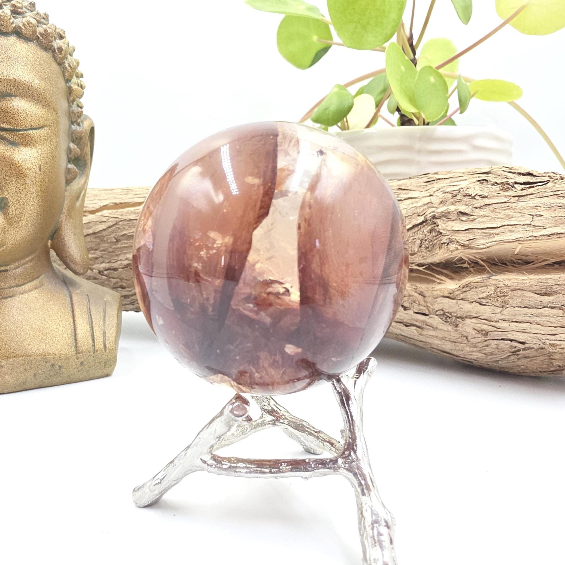 High Grade Fire Quartz Sphere with rainbows – Strength, Confidence & Grounded Energy Crystal, 55mm