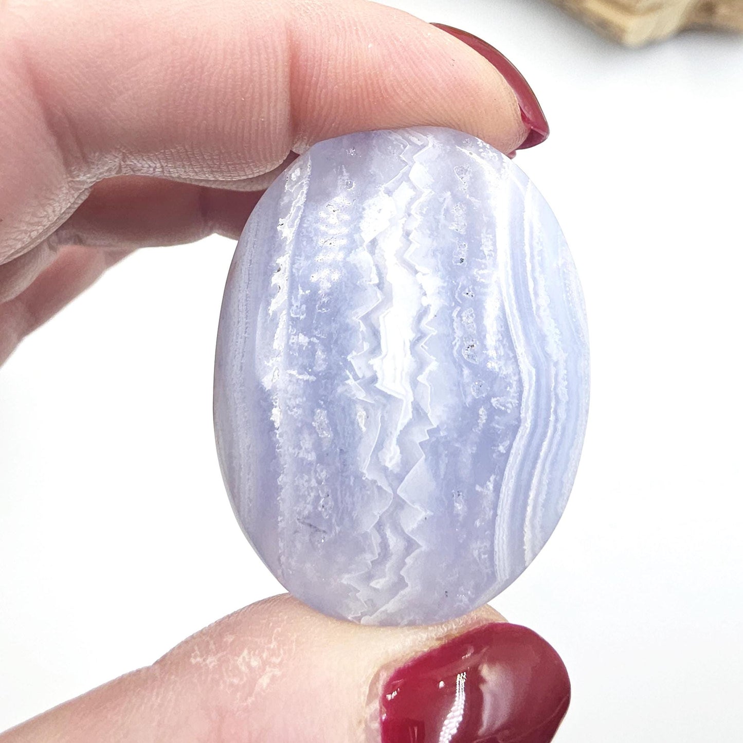 Blue Lace Agate Palm Stone – Calm, Communication & Throat Chakra Crystal, 30g