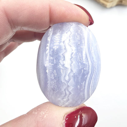Blue Lace Agate Palm Stone – Calm, Communication & Throat Chakra Crystal, 30g