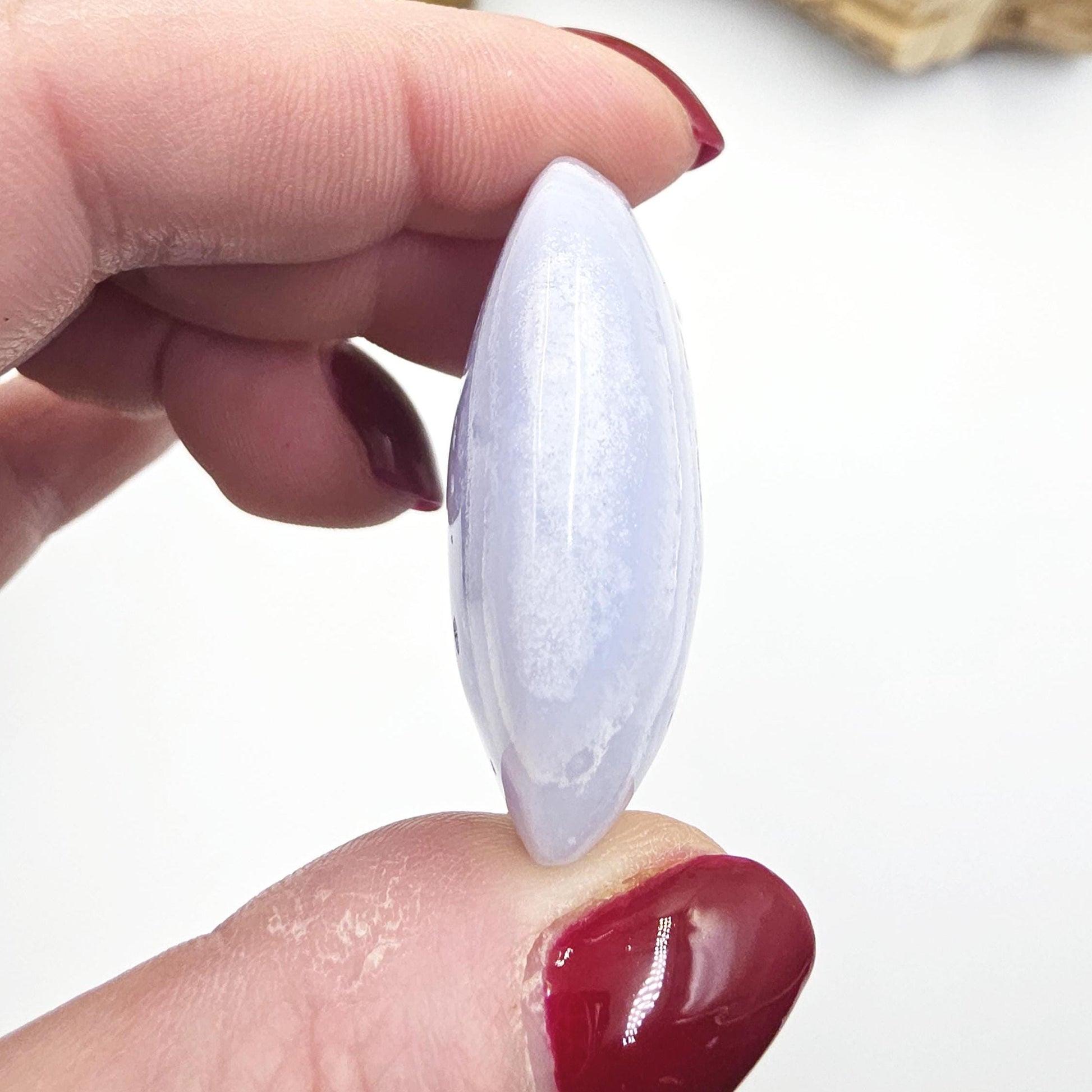 Blue Lace Agate Palm Stone – Calm, Communication & Throat Chakra Crystal, 30g