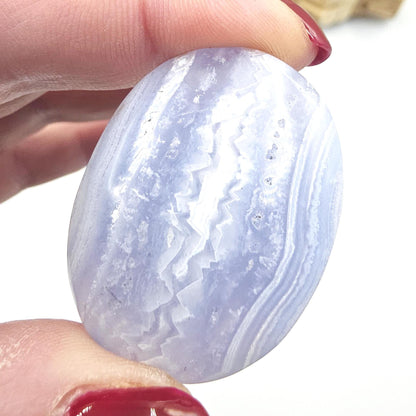 Blue Lace Agate Palm Stone – Calm, Communication & Throat Chakra Crystal, 30g